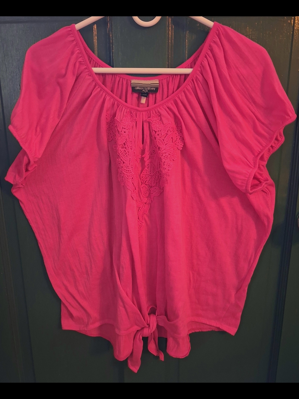 Allison Brittney Bright Pink Crochet-Front Tie Hem Tunic